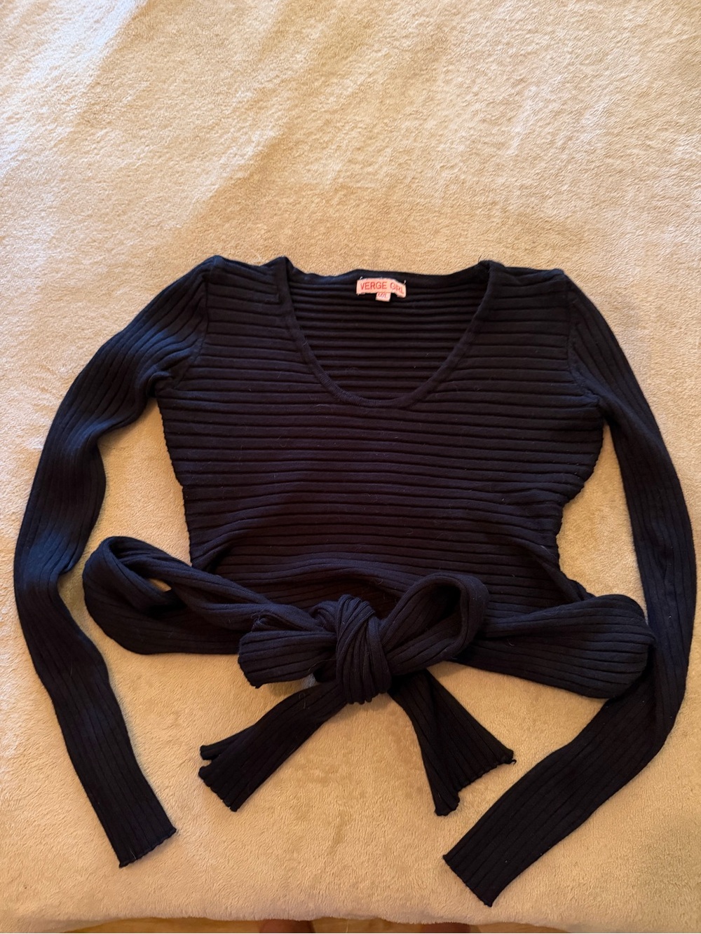 Verge Girl Black Ribbed V-Neck Wrap Sweater